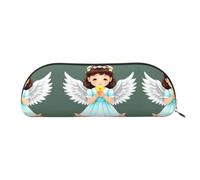 GaxfjRu Cute Little Angel - Estuche compacto y portátil para bolígrafos, organizador de cuero semicircular con cremallera galvanizada, estuche para lápices