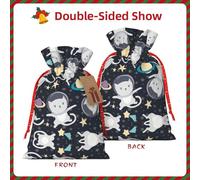 GaxfjRu Divertida bolsa de arpillera con estampado de astronauta de gato, regalos de fiesta de Navidad, bolsa de regalo para regalos, varios tamaños (S, M)