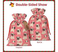 GaxfjRu Divertida bolsa de arpillera con estampado de carlino y cachorro, regalos de fiesta de Navidad, bolsa de regalo para regalos, varios tamaños (S, M)