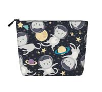 GaxfjRu Divertida bolsa de maquillaje con estampado de astronauta y gato, bolsa de aseo con cremallera, organizador de maquillaje para mujer, Negro -, Talla única