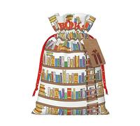 GaxfjRu Divertida colección de estantes para libros y escalera, bolsa de arpillera para regalos de fiesta de Navidad, bolsa de regalo para regalos, varios tamaños (S, M)