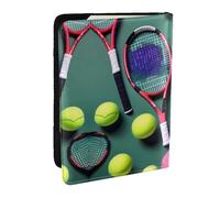 GaxfjRu Divertida funda para pasaporte con diseño de raquetas de tenis y pelotas de tenis para viajes, organizador de viaje, funda para tarjetas de crédito, Black, Talla única