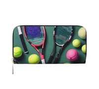 GaxfjRu Divertidas raquetas de tenis y pelotas de tenis para hombre, aspecto vintage, cartera larga de piel, cartera para chequera, tarjetero para mujer