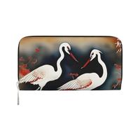 GaxfjRu Dos grullas japonesas volando pintura tradicional impresa pequeña cartera de cuero para mujer, tarjetero de crédito para mujer, monedero de bolsillo para mujer