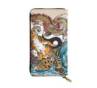 GaxfjRu Dragon and Tiger - Cartera elegante y funcional para mujer, diseño plegable delgado con cremallera de piel sintética y metal, color negro, talla única, clásica, Black, Talla única, Clásico