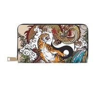 GaxfjRu Dragon and Tiger - Elegante cartera de cuero para mujer, organizador de gran capacidad con soporte para chequera, cartera plegable para mujer, color blanco, talla única, clásica, White, Talla