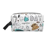 GaxfjRu Encantador café de impresión de viaje bolsa de cosméticos organizador grande bolsa de maquillaje de las mujeres para cosméticos artículos de, blanco, talla única, Color blanco., Talla única