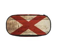 GaxfjRu Estuche de gran capacidad con diseño de bandera de Alabama sobre vetas de madera antiguas impresas, para el hogar, universidad, oficina, organizador para adultos Studen, Negro , Talla única,