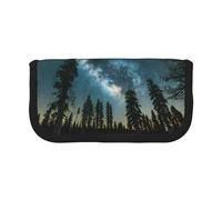 GaxfjRu Estuche de lona con diseño de cielo nocturno con árboles, almacenamiento organizado para picnics y uso diario, estuche de maquillaje, soporte para lápices