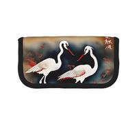 GaxfjRu Estuche de lona con diseño de dos grullas japonesas volando con pintura tradicional de lunares, almacenamiento organizado para picnics y uso diario, bolsa de maquillaje, soporte para lápices