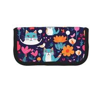 GaxfjRu Estuche de lona para lápices con diseño de gatos, pájaros y flores, bonito diseño de lunares, almacenamiento organizado para picnics y uso diario, estuche para lápices