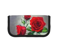 GaxfjRu Estuche de lona para lápices con diseño de rosas rojas, almacenamiento organizado para picnics y uso diario, bolsa de maquillaje, soporte para lápices
