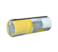 GaxfjRu Estuche de piel con cremallera para bolígrafos y lápices, color gris y amarillo