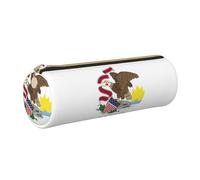 GaxfjRu Estuche de piel con cremallera para bolígrafos y lápices con diseño de bandera del estado de Illinois