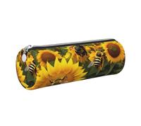 GaxfjRu Estuche de piel con cremallera para bolígrafos y lápices, diseño de abejas y girasoles, suave