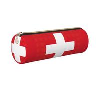 GaxfjRu Estuche de piel con cremallera para bolígrafos y lápices, diseño de bandera suiza