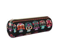 GaxfjRu Estuche de piel con cremallera para bolígrafos y lápices, diseño de calavera mexicana