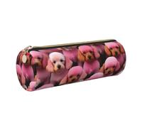 GaxfjRu Estuche de piel con cremallera para bolígrafos y lápices, diseño de caniches y perros, de color rosa