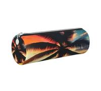 GaxfjRu Estuche de piel con cremallera para bolígrafos y lápices, diseño de palmera tropical y atardecer