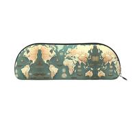 GaxfjRu Estuche de piel con diseño de mapa del mundo, diseño retro de mitad redonda, organizador elegante para oficina, viajes, maquillaje, ideal para lápices y bolsa de maquillaje
