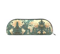 GaxfjRu Estuche de piel con diseño de mapa del mundo, diseño retro de mitad redonda, organizador elegante para oficina, viajes, maquillaje, ideal para lápices y bolsa de maquillaje