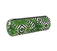 GaxfjRu Estuche para bolígrafos y lápices con diseño de hojas verdes de palmera y plantas tropicales, de piel, con cremallera, suave