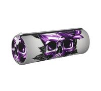 GaxfjRu Estuche para bolígrafos y lápices de piel con cremallera, diseño de rosa púrpura y calavera