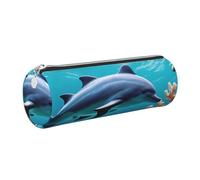 GaxfjRu Estuche para bolígrafos y lápices de piel coral con cremallera y diseño de delfines del mundo submarino