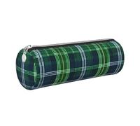 GaxfjRu Estuche para bolígrafos y lápices de piel de tartán escocés con cremallera, color azul