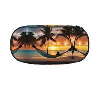 GaxfjRu Estuche para lápices con diseño de coco, playa, puesta de sol, hamaca, gran capacidad, para el hogar, universidad, oficina, organizador para adultos, estudiantes, Negro , talla única, Lindo