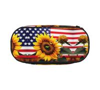 GaxfjRu Estuche para lápices de gran capacidad con estampado de girasol y bandera americana, organizador de oficina para adultos