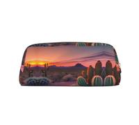 GaxfjRu Estuche portátil tridimensional de piel con diseño de cactus y atardecer, con forro de PVC, bolsa de maquillaje, monedero, estuche especial