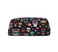 GaxfjRu Estuche portátil tridimensional de piel estilo Sugar and Skulls - Estuche de maquillaje de poliéster forrado de PVC para monedas, estuche especial para lápices