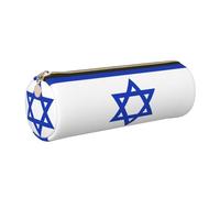 GaxfjRu Estuche redondo de piel sintética con bandera de Israel, almacenamiento para bolígrafos, lápices, marcadores, suministros pequeños, cremallera de metal con cuero, Gold, Talla única, Tarjetero