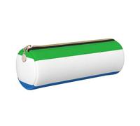 GaxfjRu Estuche redondo de piel sintética con bandera de Sierra Leona, almacenamiento para bolígrafos, lápices, marcadores, suministros pequeños, cremallera de metal con cuero, Gold, Talla única