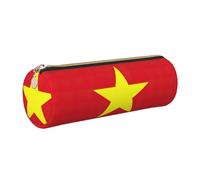 GaxfjRu Estuche redondo de piel sintética con bandera de Vietnamita, almacenamiento para bolígrafos, lápices, marcadores, suministros pequeños, cremallera de metal con cuero, Gold, Talla única