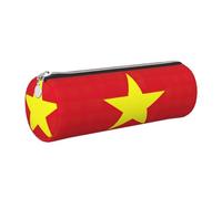 GaxfjRu Estuche redondo de piel sintética con bandera de Vietnamita, almacenamiento para bolígrafos, lápices, marcadores, suministros pequeños, cremallera de metal con cuero, Silver, Talla única