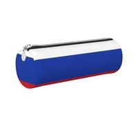 GaxfjRu Estuche redondo de piel sintética con bandera rusa, almacenamiento para bolígrafos, lápices, marcadores, suministros pequeños, cremallera de metal con cuero, Silver, Talla única, Tarjetero