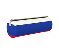 GaxfjRu Estuche redondo de piel sintética con bandera rusa, almacenamiento para bolígrafos, lápices, marcadores, suministros pequeños, cremallera de metal con cuero, Gold, Talla única, Tarjetero