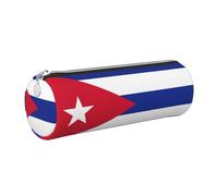 GaxfjRu Estuche redondo de piel sintética con diseño de bandera cubana, almacenamiento para bolígrafos, lápices, marcadores, suministros pequeños, cremallera de metal con cuero, Silver, Talla única