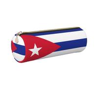 GaxfjRu Estuche redondo de piel sintética con diseño de bandera cubana, almacenamiento para bolígrafos, lápices, marcadores, suministros pequeños, cremallera de metal con cuero, Gold, Talla única