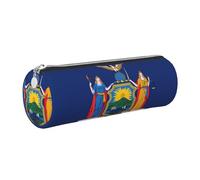 GaxfjRu Estuche redondo de piel sintética con diseño de bandera de Nueva York, almacenamiento para bolígrafos, lápices, marcadores, suministros pequeños, cremallera de metal con cuero, Silver, Talla