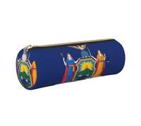 GaxfjRu Estuche redondo de piel sintética con diseño de bandera de Nueva York, almacenamiento para bolígrafos, lápices, marcadores, suministros pequeños, cremallera de metal con cuero, Gold, Talla