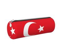 GaxfjRu Estuche redondo de piel sintética con diseño de bandera de Turquía, almacenamiento para bolígrafos, lápices, marcadores, suministros pequeños, cremallera de metal con piel, Silver, Talla única