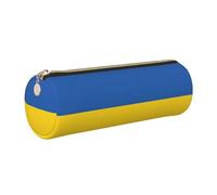 GaxfjRu Estuche redondo de piel sintética con diseño de bandera de Ucrania, almacenamiento para bolígrafos, lápices, marcadores, suministros pequeños, cremallera de metal con piel, Gold, Talla única