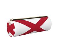 GaxfjRu Estuche redondo de piel sintética con diseño de bandera del estado de Alabama, almacenamiento para bolígrafos, lápices, marcadores, suministros pequeños, cremallera de metal con cuero, Gold