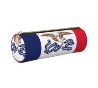 GaxfjRu Estuche redondo de piel sintética con diseño de bandera del estado de Iowa, almacenamiento para bolígrafos, lápices, marcadores, suministros pequeños, cremallera de metal con cuero, Gold