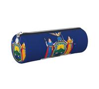 GaxfjRu Estuche redondo de piel sintética con diseño de bandera del estado de Nueva York, almacenamiento para bolígrafos, lápices, marcadores, suministros pequeños, cremallera de metal con cuero
