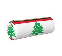 GaxfjRu Estuche redondo de piel sintética con diseño de bandera del Líbano, almacenamiento para bolígrafos, lápices, marcadores, suministros pequeños, cremallera de metal con cuero, Gold, Talla única