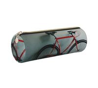GaxfjRu Estuche redondo de piel sintética con diseño de bicicleta retro, almacenamiento para bolígrafos, lápices, marcadores, suministros pequeños, cremallera de metal con piel, Gold, Talla única